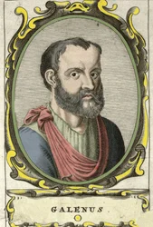Retrato de Cláudio Galeno (Cláudio Galeno ou Cláudio Galeno ou Galeno, v. 131 - v. 201), médico grego. Gravura do século XVIII.