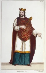 Retrato de Clotaire (Clothaire) I (497 - 561), Rei de Neustria e Rei dos Francos. gravação a partir de 1830