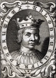 Retrato de Clóvis III (? - 695), Rei da Austrália. Gravura do século XVIII