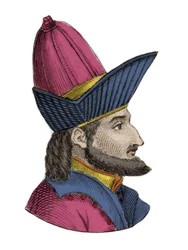 Retrato de Constantino XI (ou XII) Paleólogo, conhecido como Dragases (Constantino XI Paleólogo) (1404-1453), imperador bizantino. Gravura do século XIX.