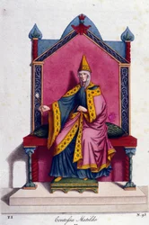 Retrato da Condessa Mathilde de Canossa (ou Condessa Mathilde da Toscana) (1046 - 1115). Gravura do século XIX.