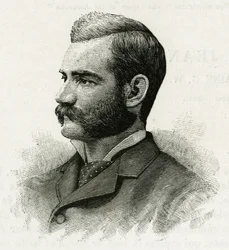 Retrato de Danenhower, segundo tenente da tripulação de La Jeannette, para a missão norte. Gravura para ilustrar "Le voyage de la Jeannette".