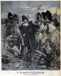 Retrato do General Cambronne (1770 - 1842) durante uma batalha. Ilustração do "Petity Journal" em 1891.