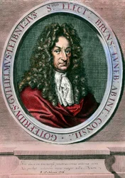 Retrato de Gottfried Wilhelm Leibniz (1646-1716) filósofo e matemático alemão. Gravura do século XVIII. Coleção Particular