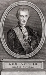Retrato de Gustave III (1746-1792), Rei da Suécia de 1771 a 1792 gravura de 1787 "Collection to the Soldiers of Yesteryear".