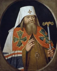 Retrato de Adriano (1627-1700), Arcebispo Ortodoxo Patriarca de Moscovo, pintura de autor anónimo do século XVII