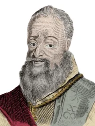 Retrato de Henri Percy (Henry Percy) (1564-1632), 9º Conde de Northumberland, apelidado de Conde Feiticeiro, preso por sua participação na Conspiração do Pó (1605). Gravura do século XIX.