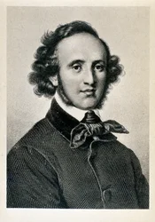 Retrato de Jakob Ludwig Felix Mendelssohn Bartholdy (1809-1847), maestro e compositor alemão. Litografia da Biblioteca del Conservatorio Giuseppe Verdi do século XIX, Milão ©Luisa Ricciarini/Leemage