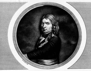 Retrato de Jean Etienne Championet, general francais (1762-1800). Gravura em "Colecção completa de pinturas históricas da revolução francesa, em três volumes". 1804.