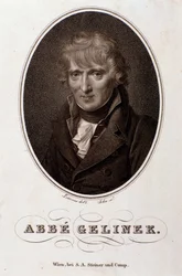 Retrato de Josef Gelinek (Joseph) (1758-1825) pianista austríaco, compositor e teólogo Engraving. Século XIX. Bolonha, musico civico