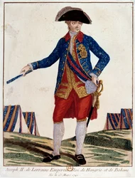 Retrato de José II de Lorena (1741 - 1790), Imperador do Santo Império Germânico, Imperador da Áustria, Rei da Hungria de Boheme. Gravura do século XVIII. Paris, Musee Carnavalet