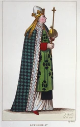 Retrato de Lotharia I (795-855), Imperador do Oeste e Rei da Itália gravada a partir de 1830