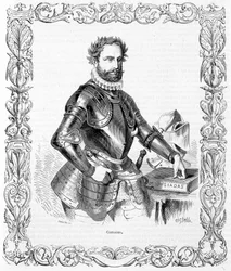 Retrato de Luis de Camoens em armadura - gravura
