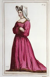 Retrato de Marguerite de Sassenage, Senhora de Beaumont (1449 ca - 1491). Maitress de Luís XI. Gravura a partir de 1830.