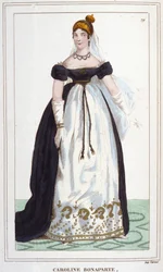 Retrato de Marie-Annonciade conhecida como Caroline Bonaparte (1782-1839), Princesa Murat, Rainha de Nápoles. Gravura de 1830