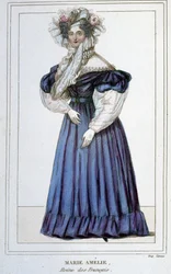 Retrato de Marie Amélie de Bourbon (1782 - 1866), rainha dos franceses, esposa de Louis Philippe I. Gravura do século XIX.