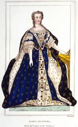 Retrato de Mary Lescszinska, rainha da França (1703-1768) (Leczinska; Lescszinka; Leszinka). Gravura de 1830.