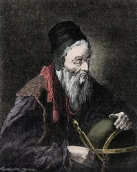 Retrato de Nostradamus, Michel de Notre Dame (1503-1566) Astrólogo e médico francês - Gravura do século XIX