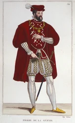Retrato de Pierre De la Guiche (1464- 1544) (cavaleiro, conselheiro e camareiro do rei, oficial de justiça de Autun e Mâcon, embaixador. Senhor de Guiche e Chaumont) gravura de 1830