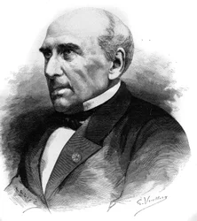 Retrato de Pierre Guillaume Frederic Le Play (Pierre-Guillaume-Frederic) (1806-1882), engenheiro e sociólogo francês. Gravura em "Le Monde Illustré" n°1306 de 8 de Abril de 1882.