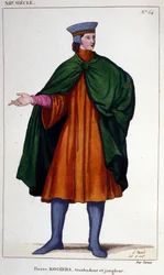 Retrato de Pierre Rogiers, trovador e malabarista do século XII.