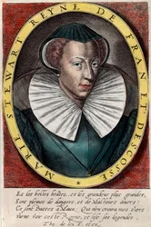 Retrato da Rainha Marie Stuart (1542 - 1587), Rainha de França e Escócia. Gravura do século XVI. Colecção privada.