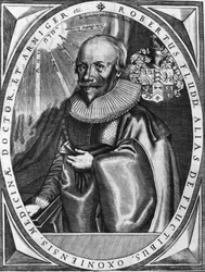 Retrato de Robert Fludd (1574-1637) Médico e humanista inglês. Gravura do século XVIII.