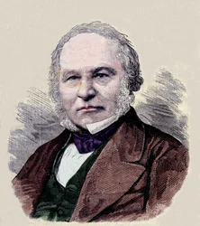 Retrato de Sir Rowland Hill (1795-1879) inventor do carimbo postal.