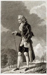 Retrato de Voltaire (1694 - 1778), escritor e filósofo francês, idoso.