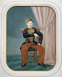 Retrato de um soldado. Fotografia anónima a cores, por volta de 1880.