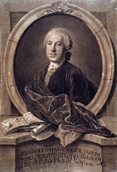 Retrato do compositor inglês Johann Adolf Hasse (1699-1783) Gravura. Século XVIII. Bolonha, musico civico
