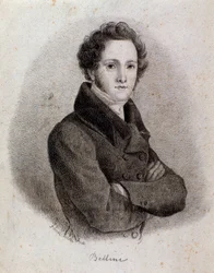 Retrato do compositor italiano Vincenzo Bellini (gravura. século XIX)