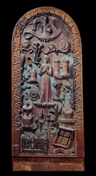 Louvor ao painel de madeira esculpida pela Virgem. Chartres do século XVI, Musee des Beaux Arts