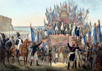 Apresentação da Legião de Honra por Napoleão Bonaparte no vale de Terlincthum em Boulogne (16 de Agosto de 1804) Gravura - Paris, musee de l