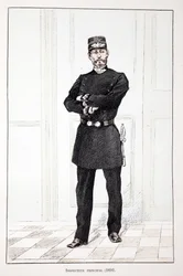 Inspetor Principal (1894). Gravura colorida, para ilustração do livro "Histoire du corps des gardiens de la paix" publicado sob os auspícios de Louis Lepine (1846-1933) prefet de police de la Seine, de Alfred Rey (1864-?) e Louis Feron (1862-?)