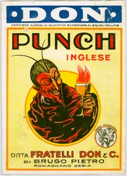 Soco de publicidade do álcool inglês com um diabo (Chromolithography)