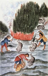 A caça ao coelho, do livro "Trujillo del Peru" ou "Códice Martínez Compañón", de Baltazar Martinez Compañón y Bujanda, bispo de Trujillo (1782-1785)