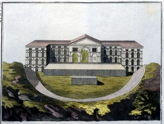 Reconstrução do Teatro Grego de Bachus em Atenas. - em "Le costume ancien et moderne" de Ferrario, ed. Milão