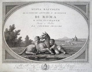 Remus e Romulus (romolo remo lupa) e o lobo - em “” Coleção de vistas de Roma ””