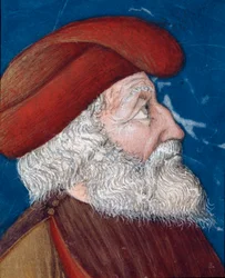 Representação de Aristide, o Justo (550-467 a.C.) estadista ateniense Miniatura tirada de "Paralelos de homens ilustres" de Plutarco (46-125 d.C.) (MS. XV. 1) Século XV. Cesena, Biblioteca Malatestiana