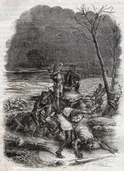 Roland massacra o povo de Cymosque - gravura de 1851 de “” Furious Roland ””