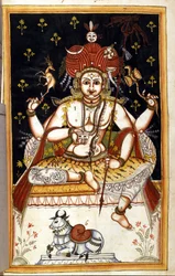 Rutrim, Página da divindade hindu do manuscrito (ms.8300) "História de Mogol" (Moghul ou Moghol) de Stefano Nivibus Cardeira. Século XVIII. Bibloteca marciana, Veneza