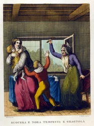 Ditos: "Bela mãe e filha, tempete e grelo". Ilustração de uma colecção de provérbios do século XVIII.