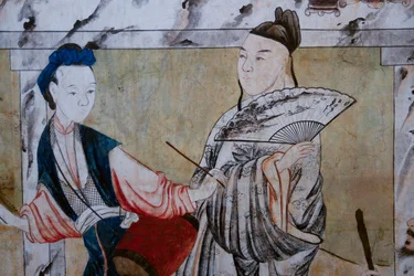 Cenas da vida quotidiana na China, detalhe do papel de parede chinês, gabinete chinês, residência de caça, de Filippo Juvarra (1678-1736), Stupinigi, Piemonte, Itália