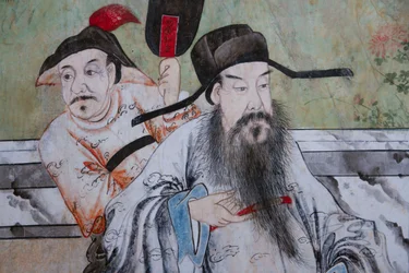 Cenas da vida quotidiana na China, detalhe do papel de parede chinês, gabinete chinês, residência de caça, de Filippo Juvarra (1678-1736), Stupinigi, Piemonte, Itália
