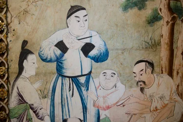 Cenas da vida quotidiana na China, detalhe do papel de parede chinês, gabinete chinês, residência de caça, de Filippo Juvarra (1678-1736), Stupinigi, Piemonte, Itália