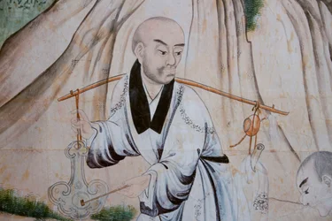 Cenas da vida quotidiana na China, detalhe do papel de parede chinês, gabinete chinês, residência de caça, de Filippo Juvarra (1678-1736), Stupinigi, Piemonte, Itália