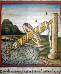 Parafuso de Arquimedes em "De architectura" de Vitruva. 1630