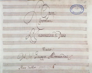 Página de partitura de «A Coroação de Dario» de Giuseppe Aldrovandini (1703)