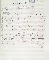 Página de música para o primeiro violino de Iphigenie en Aulide, ópera de C. W. Gluck, c.1774